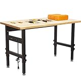 Work Benches, Adjustable Height Work Table, Heavy Duty Husky Workbench Portable Table 2000 LBS Load Capacity,with Power Outlet and Wheels for Garage/Kitchen/Home/Office