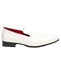 Xposed Mens Black Suede White Shiny Faux Leather Slip on Loafers Classic Dress Slipper [Justin-White-Shiny, UK/US 9 EU 43]