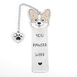 Corgi Dog Bookmark, Cute Metal Corgi Book Mark for Women You Pawsed Here Bookmark Funny Dog Lover Gifts Corgi Gifts for Women Men Reading Birthday (Style 1)