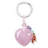 JSDDE Rose Quartz Crystal Heart Stone Keyring 7 Chakra Healing Gemstone Keychain Charm for Women Men Girls Gifts
