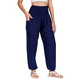Lofbaz Harem Pants for Women Yoga Boho Hippie Clothing Womens Palazzo Bohemian Pajama Trousers Beach Indian Gypsy Genie Clothes - Solid 1 Dark Blue 4XL