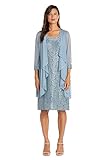 R&M Richards Women's 2pc Flyaway Jacket Over Lace Shift Dress with Beaded Neckline, Slate, 16 UK/Petite