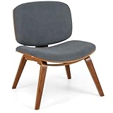 COSTWAY Modern Accent Chair, Fabric Upholstered Side Comfy Reading Chair with Curved Backrest, Solid Bentwood Frame Armless Lounge Occasional Tub Seat for Living Room and Bedroom (Dark Grey+Walnut)