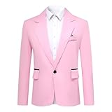 YOUTHUP Men's Casual Sports Blazer Lightweight Regular Fit 1 Button Business Suit Jacket, Pink, L