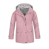 Boys Girls Rain Jacket Waterproof Windbreaker Lightweight Rain Jackets with Pockets Packable Raincoats for Kids with Hood Solid Full Zip Button Down Rain-Coats Preppy Clothes (Pink, 9-10 Years)