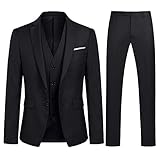 YOUTHUP Mens Slim Fit 3 Piece Suit 2 Button Business Wedding Suits Tuxedo Blazer Waistcoat Trousers, Black, XS