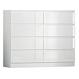 FWStyle Modern 8 Drawer Chest of Drawers, 8 Drawer Cabinet No Handle Sleek Design Bedroom Furniture - White Gloss