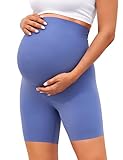 BAYDI Clouduxi Maternity Leggings Short High Waist Maternity Trousers Summer Opaque Pregnancy Leggings Comfortable Maternity Cycling Shorts 6 Inches, Wedgewood, L