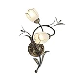 OOWOKS Rustic Flower-Shape Wall Light, Antique Bronze Metal Wall Lamp, Shabby Chic Bedroom Bedside Lamp, 2 Lights Glass Shade, Indoor Decoration Lighting for Living Room Bathroom Kitchen, E14, Right