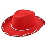 YYDSTYLE Adjustable Chin Strap Cowgirl Hats Western Hat for Women Girls Costume Theme Party (Red, 32cm*27cm*12cm)