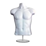 Display Guru Male Hanging Mannequin Half Body Form 3 Quarter Shop Bust Display With Round Stand (White)