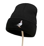 Pigeon Hat, Pigeon Gift, Beanie with Embroidered Pigeon, One Size Fits Most Black