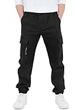 CAMLAKEE Boys Trousers Cargo Pants Kids School Jogging Bottoms Casual Streewear with Elastic Cuffs Black UK:12-13 Years (manufacturers's Size: 160)