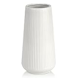 GUKJOB Ceramic Vase, Flower Vase, Ceramic Vases for Flowers, Decorative Vases for Pampas Grass Decoration, for Home, Living Room, Dining Table, Farmhouse, Office Decor (White)
