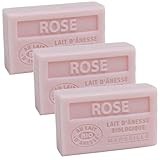 Label Provence Savon de Marseille - French Soap Made With Fresh Organic Donkey Milk - Rose Fragrance - 60 Gram Bar - Set of 3