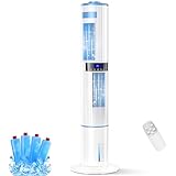 Aptorlty Mobile Air Conditioners, 4 in 1 Tower Fan/Air Purifier/Humidifier/Evaporative Coolers 65W 1-24H Timer 3 Mode 8M/S Wind w/ 4 Ice Box 10M Remote Control Air Conditioning for Home/Bedroom/Office