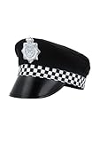 HENBRANDT 2 x Adult Police Cap with Checked Band and Badge Unisex British Police Hat Policeman Uniform Cosplay Halloween Cops and Robbers Fancy Dress Costume Accessory for Men and Women