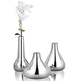 Port&Petal Small Bud Vases (Set of 3) 3.5-5' Tall with Reflective Finish | Silver Home Decor, Table Decor, Wedding Table Centerpiece