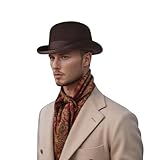 hatsXcaps Handcrafted Wool Felt Bowler Hat Made from Stiff Wool - Classic Round Top with Rolled Edge - Sweatband & Satin Lining for Comfortable Wear (UK, Alpha, L, Standard, Toffee Brown)