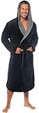 MICHAEL PAUL Men's Luxury Soft Fleece Hooded Dressing Gown Black/Grey Lightweight M GIFT FOR HIM