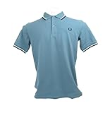 Fred Perry Boys Girls Unisex Twin Tipped Polo Shirt 100% Cotton in Ash Blue Tipped with Cream and Navy Age 7-8