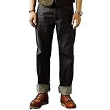 TRENIS Indigo Selvage Unwashed Pants Unsanforized Raw Denim Jean (Color : Black, Size : 31)