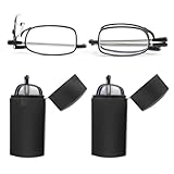 2 Pairs Folding Reading Glasses 1.5+ Foldable Magnify Compact Small Portable Blue Light Blocking Reader Pocket Size Presbyopic Glasses Lightweight with Travel Case for Men and Women Black (1.5+)