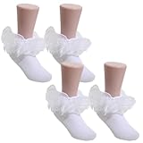XUKZIMA 2 Pairs Women Ankle Socks Lace Ruffle Big Girls Lace Socks Shimmering Cute Ruffle Comfortable Frilly Fashion Socks