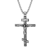 Oidea Orthodox Cross Necklace: Mens Womens Retro Religious Jesus Orthodox Cross Pendant Stainless Steel Christian Prayer Jewelry Gift, Length 23.6" Silver