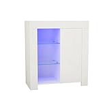 Panana Sideboard Storage Cupboard High Gloss Front Cabinet RGB Multicolor LED Lighting with Doors and Shelves Living Room Furniture (White)