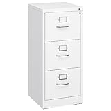 YITAHOME 3 Drawers Filing Cabinets, Lockable Vertical File Cabinet for Letter/Legal/A4 Size, Anti-tipping File Drawer Storage Cabinets with Cue Card Slot for Home Office, White, 45.8 x 45 x 103cm
