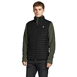 JACK & JONES Quilted Vest Transition Jacket Blouson Sleeveless JJEMULTI, Colours:Black, Jacket Size:L