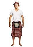 HENBRANDT Adult Men's Scottish Highlander Kilt with Sporran Fancy Dress Costume - Red Tartan Traditional Outfit for Burns Night, Halloween, Stag Parties, Cosplay, One Size Fits Most