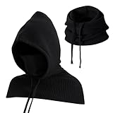 TAGVO Winter Knitted Hats Scarves, 3 in 1 Slouchy Warm Hooded Scarf Hat, One Piece Balaclava Face Mask Pullover, Adjustable Windproof Face & Neck Warmer, Unisex Scarves & Wraps for Outdoor Black