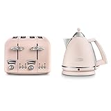 De'Longhi CT04PK Toaster, Plastic, Pink & Argento Flora KBX3016.PK Kettle, 360 Swivel base & cord storage, Pink