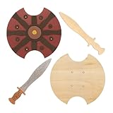 Baker Ross FE458 Gladiator Wooden Swords & Shields - Pack of 2, Wooden Sword and Shield to Decorate, Paint Your Own Sets for Kids, Fancy Dress Set for Children