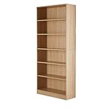 Home Source Large Bookcase, Tall Open Adjustable Shelves, Display Storage Cabinet, 6 Tier, Oak Effect