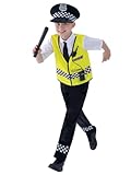Smiffys Police Costume, Black with Top, Trousers, Hat & Radio Set, Boys Fancy Dress, Cops and Robbers Dress Up Costumes