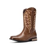 Bruno Marc Men's Western Retro Cowboy Boots, Durable Classic Fashionable Embroidered Pull On Slip Resistant Boot,Size 8,Coffee,BMUMKB2502