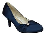 Women’s Satin Low Kitten Heel Court Shoes – Diamante Buckle Bridal Bridesmaid Prom Party Heels for Wedding-Navy 5 UK