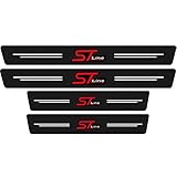 4Pcs Car Door Sill Protector Kick Plate Guard for Ford Focus EcoSport Kuga Mondeo Fiesta Puma, Carbon Fiber Automobile Threshold Protection Sticker Welcome Pedal Decor Accessories Red