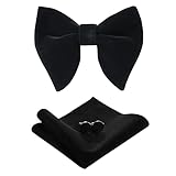 PACGOTH Bow Ties for Men Pre-Tied Bow Tie Vintage Tuxedo Oversized Velvet Bow Ties Cufflinks Pocket Square Sets With Gift Box, Black, Large