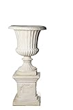 DGS Statues – Stone Cast, Giant Fluted Line Pattern Design Garden Vase with Short Square Columns Simple Design, Hand Finished, White, Statue, Sculpture, Set of 2