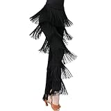 BK FASO Women Latin Dance Pants Tassels Fringe Ballroom Tango Salsa Elastic Waist Practice Performance Trousers, Black, L