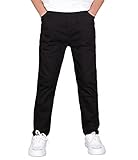 CAMLAKEE Boys Chino Trousers Kids School Straight Fit Cargo Pants Casual Streewear with Elastic Waistband Black UK:12-13 Years (manufacturers's Size: 160)