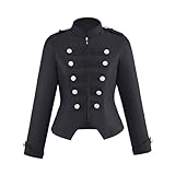 Saniplaycos Women's Double Breasted Steampunk Ringmaster Jacket Military Blazer Casual Zip Up Vintage Jacket, Black, 2XL