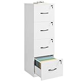 VASAGLE File Cabinet, Filing Cabinet for Home Office, Printer Stand, with 4 Lockable Drawers, Adjustable Hanging Rails, for A4 and Letter-Size Files, Cloud White OFC082W02