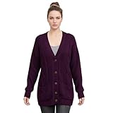 LUXE DIVA New Womens Everyday Long Sleeve Button Top Ladies Chunky Aran Cable Knit Grandad Cardigan UK Size 8-26 Purple