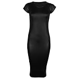Womens Ladies Nicole Black Bodycon PVC Wet Look Midi Dress (XL 16-18, Cap Midi Dress)