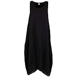 Storm Island DT016 Ladies Italian Sleeveless Linen Dress Women's Side Ribbed Plain Top (Black, One Size 12-18 UK)